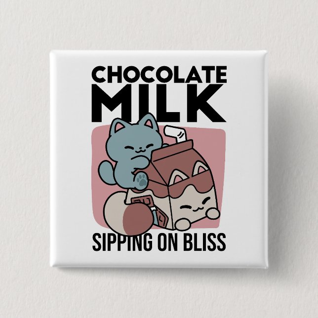 Kawaii Chokladmjölk Katt – Mysig Dryck & Söthet  Knapp (Framsida)
