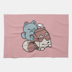 Kawaii Chokladmjölk Katt – Mysig Dryck & Söthet Kökshandduk