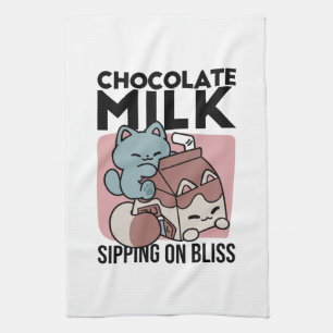 Kawaii Chokladmjölk Katt – Mysig Dryck & Söthet Kökshandduk