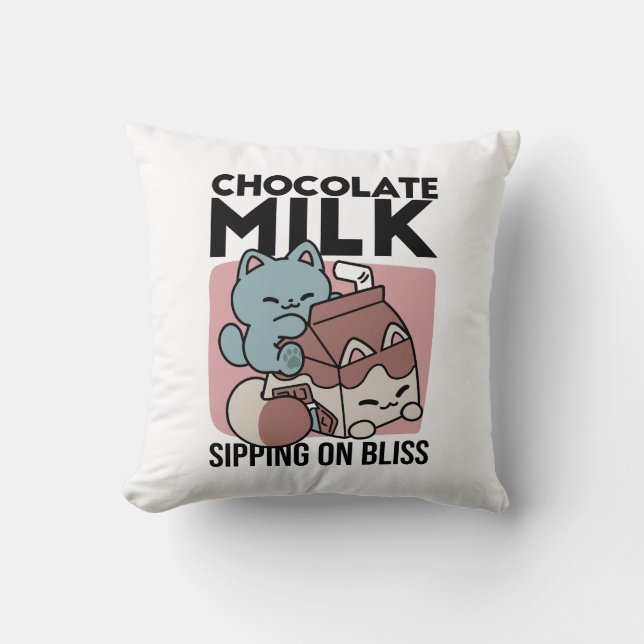Kawaii Chokladmjölk Katt – Mysig Dryck & Söthet  Kudde (Framsida)