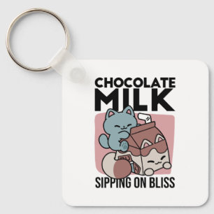 Kawaii Chokladmjölk Katt – Mysig Dryck & Söthet Nyckelring