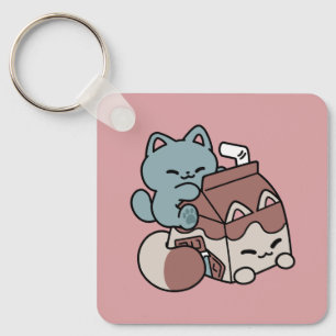 Kawaii Chokladmjölk Katt – Mysig Dryck & Söthet Nyckelring