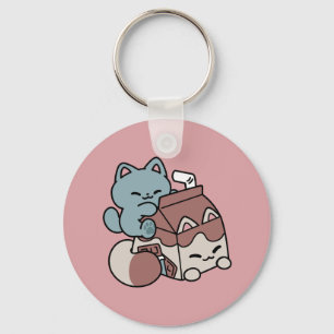 Kawaii Chokladmjölk Katt – Mysig Dryck & Söthet Nyckelring