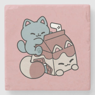 Kawaii Chokladmjölk Katt – Mysig Dryck & Söthet Stenunderlägg