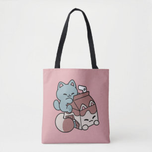 Kawaii Chokladmjölk Katt – Mysig Dryck & Söthet Tygkasse