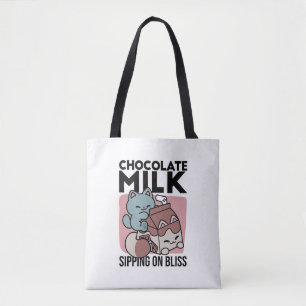 Kawaii Chokladmjölk Katt – Mysig Dryck & Söthet Tygkasse