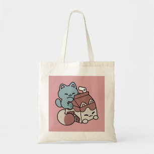 Kawaii Chokladmjölk Katt – Mysig Dryck & Söthet Tygkasse