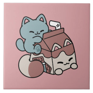 Kawaii Chokladmjölk Katt – Mysig Dryck & Sötma Kakelplatta