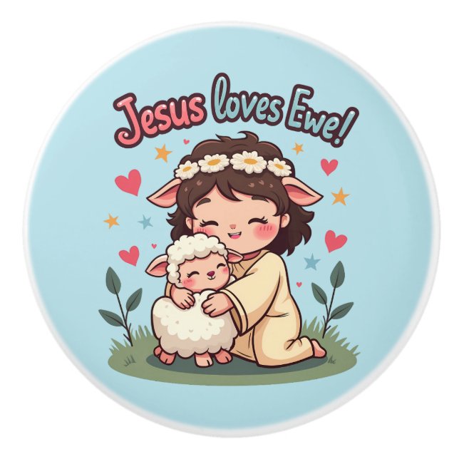 Kawaii Christian Jesus Kärlek Ewe Pastel Design Knopp (Framsidan)