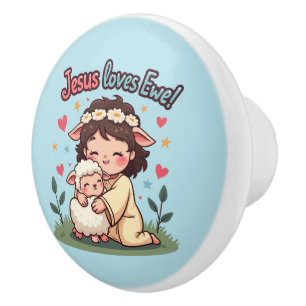 Kawaii Christian Jesus Kärlek Ewe Pastel Design Knopp