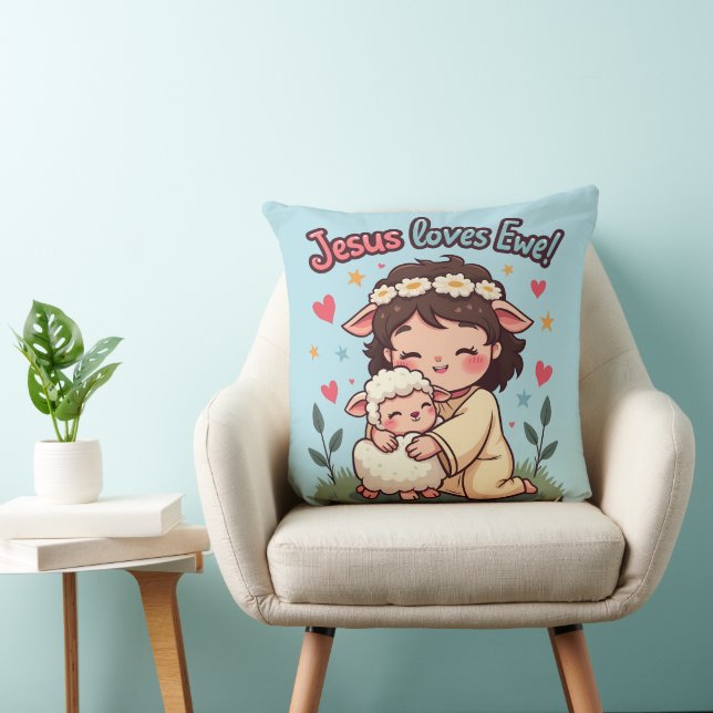 Kawaii Christian Jesus Kärlek Ewe Pastel Design Kudde (Stol)