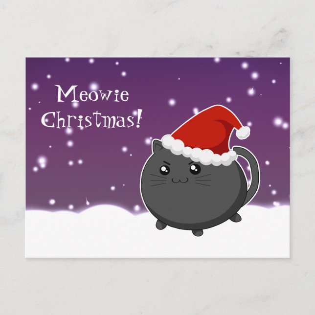 Kawaii christmas Black kattunge Helg Vykort (Framsida)