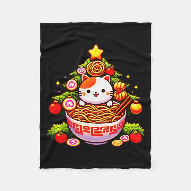 Kawaii Christmas Cat Ramen Christmas Tree Holiday  Fleecefilt (Framsidan)