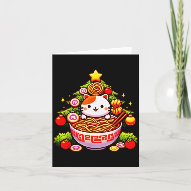 Kawaii Christmas Cat Ramen Christmas Tree Holiday  Kort (Framsida)