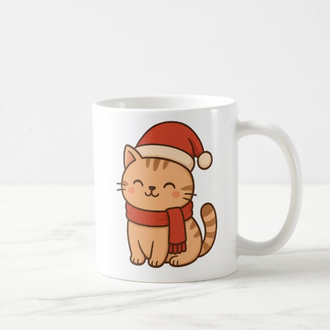 Kawaii Christmas Cat with Scarf Kaffemugg (Höger)