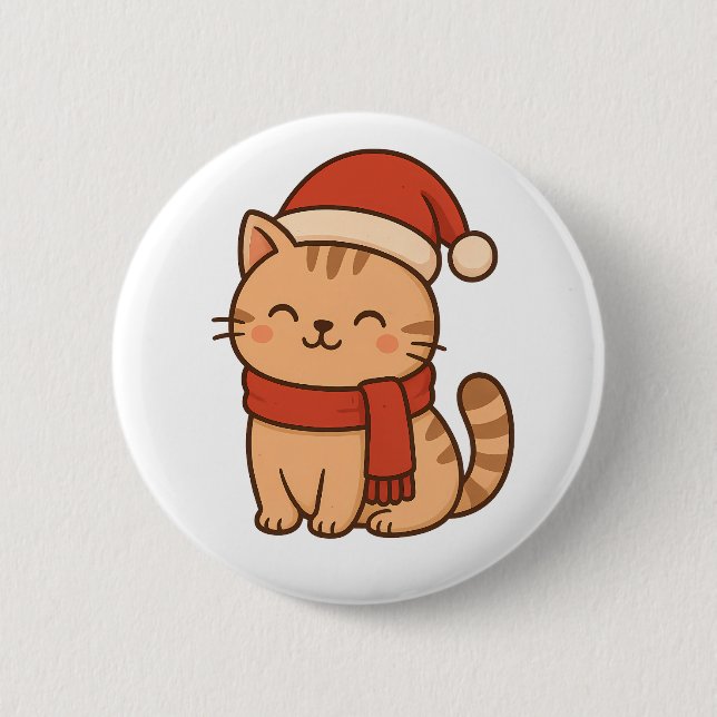 Kawaii Christmas Cat with Scarf Knapp (Framsida)