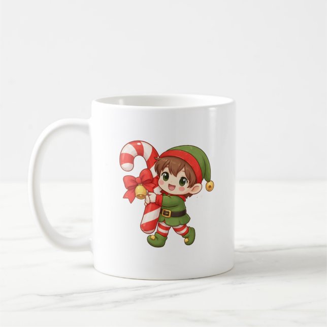 Kawaii Christmas Elf Mug with Candy Cane Kaffemugg (Vänster)