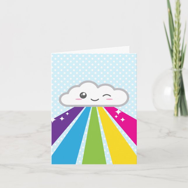 Kawaii Cloud and Rainbow Note Card Kort (Framsida)