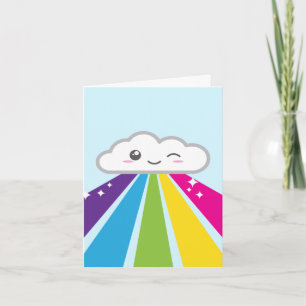Kawaii Cloud and Rainbow Note Card Kort