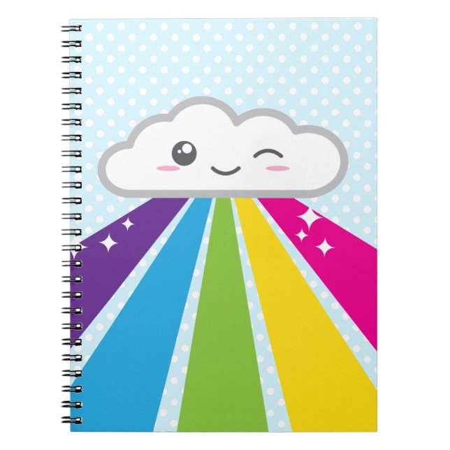 Kawaii Cloud and Rainbow Notebook Anteckningsbok (Framsidan)