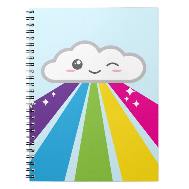 Kawaii Cloud and Rainbow Notebook Anteckningsbok (Framsidan)