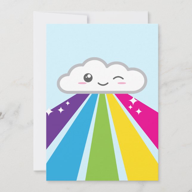 Kawaii Cloud and Rainbow Party bjudande Inbjudningar (Framsida)