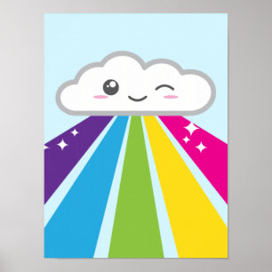 Kawaii Cloud and Rainbow Poster Skriv ut