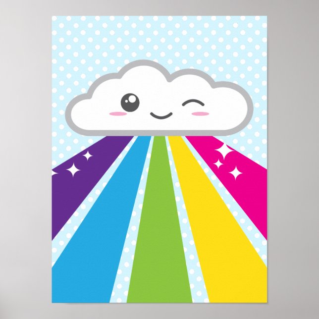 Kawaii Cloud and Rainbow Poster Skriv ut (Framsidan)