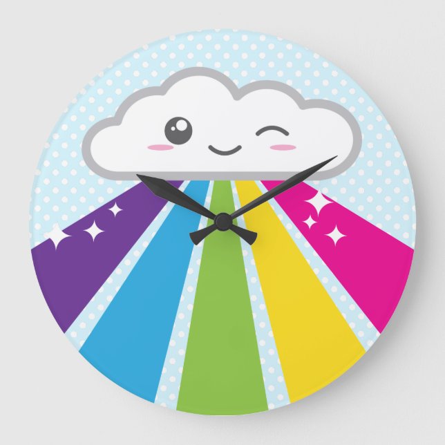 Kawaii Cloud and Rainbow Wall Clock Stor Klocka (Framsida)
