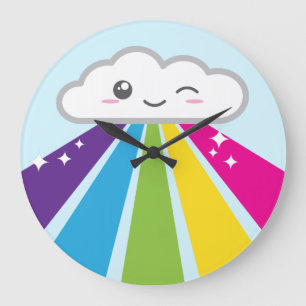 Kawaii Cloud and Rainbow Wall Clock Stor Klocka