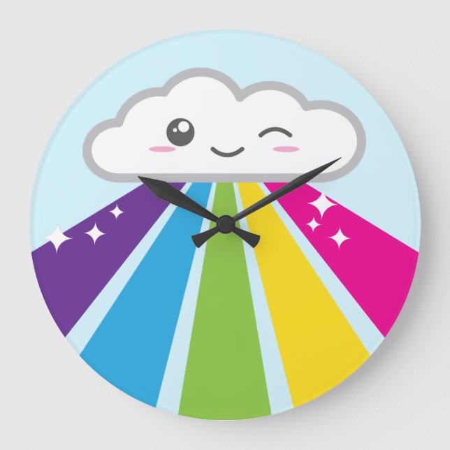 Kawaii Cloud and Rainbow Wall Clock Stor Klocka (Framsida)