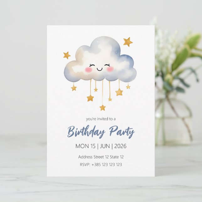 Kawaii Cloud Födelsedagsfest inbjudan (Stående Fram)