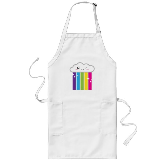 Kawaii Cloud och Rainbow Apron Långt Förkläde (Framsidan)
