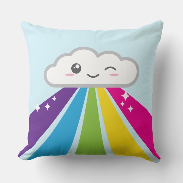 Kawaii Cloud och Rainbow Dekorativ kudde (Framsida)