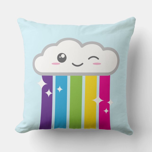 Kawaii Cloud och Rainbow Dekorativ kudde (Framsida)