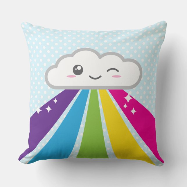 Kawaii Cloud och Rainbow Dekorativ kudde (Framsida)