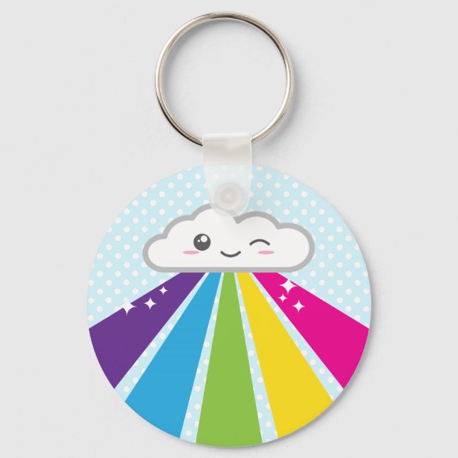 Kawaii Cloud och Rainbow Keychain Nyckelring (Framsida)