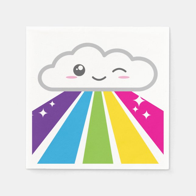 Kawaii Cloud och Rainbow Napkins Pappersservett (Framsidan)