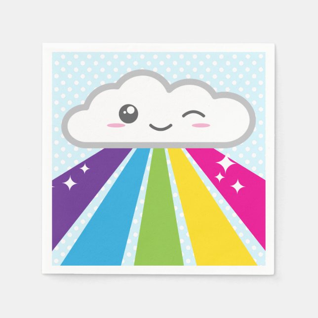 Kawaii Cloud och Rainbow Napkins Pappersservett (Framsidan)