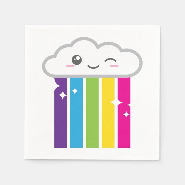 Kawaii Cloud och Rainbow Napkins Pappersservett (Framsidan)