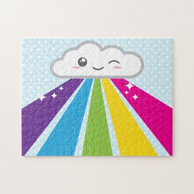 Kawaii Cloud och Rainbow Puzzle Pussel (Horisontell)