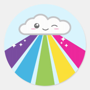 Kawaii Cloud och Rainbow Stickers Runt Klistermärke