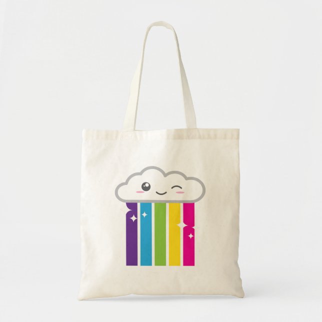 Kawaii Cloud och Rainbow Tote Bag Tygkasse (Framsidan)