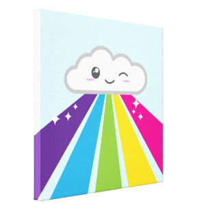 Kawaii Cloud och Rainbow Wrapped Canvas