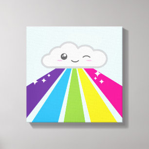 Kawaii Cloud och Rainbow Wrapped Canvas