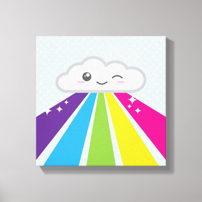 Kawaii Cloud och Rainbow Wrapped Canvas (Framsida)