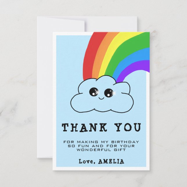 Kawaii Cloud Rainbow Barnkalas  Tack Kort (Framsida)
