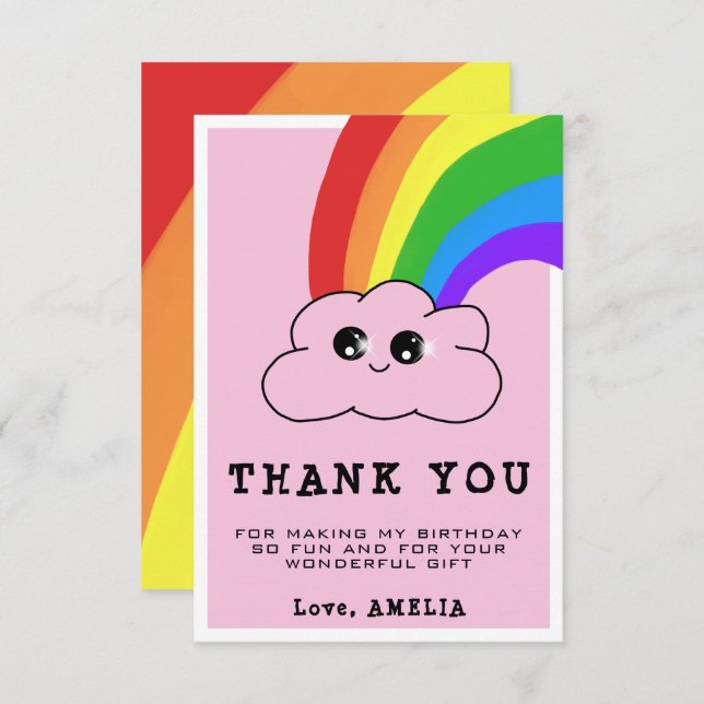 Kawaii Cloud Rainbow Girly Rosa Barns födelsedag Tack Kort (Fram/baksida)
