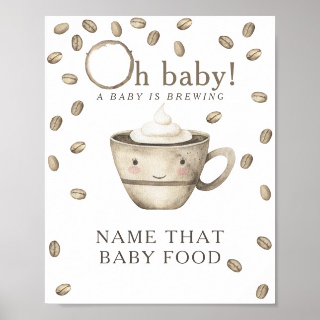 Kawaii Coffee Baby shower - Baby matspel Poster (Framsidan)