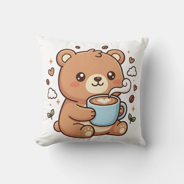 Kawaii Coffee Bear Kuddde Kast Dekor Kudde (Framsida)